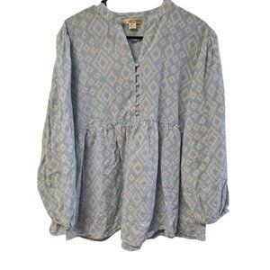 Studio West Apparel‎ Blouse Cotton Long Sleeve Puff Half Button Womens XL